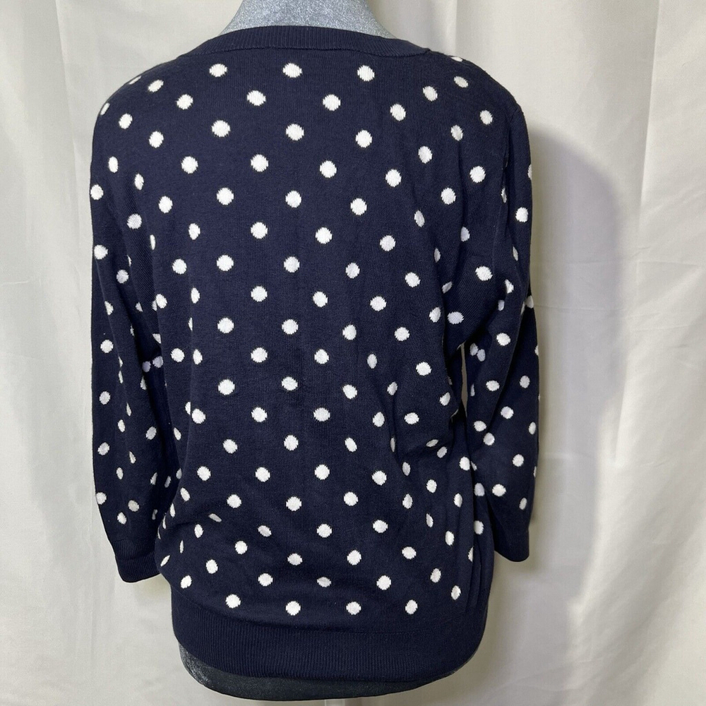 Talbots Petites Blue Button Front 3/4 Sleeve Polka Dot Knit Cardigan Sweater M - Picture 4 of 11